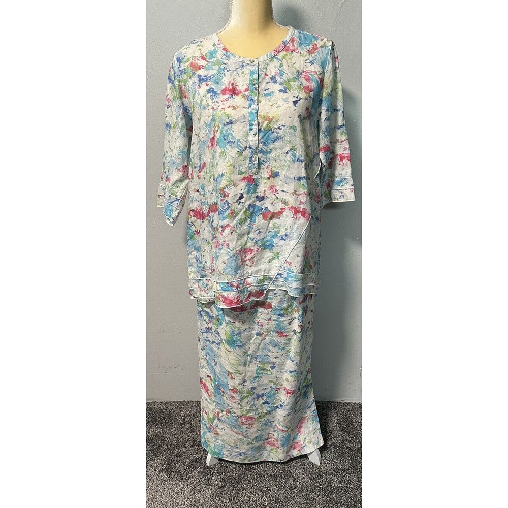 Habitat Clothes To Live In Sz M Linen 2 Pc Set  Top & Skirt Multicolored Relaxed
